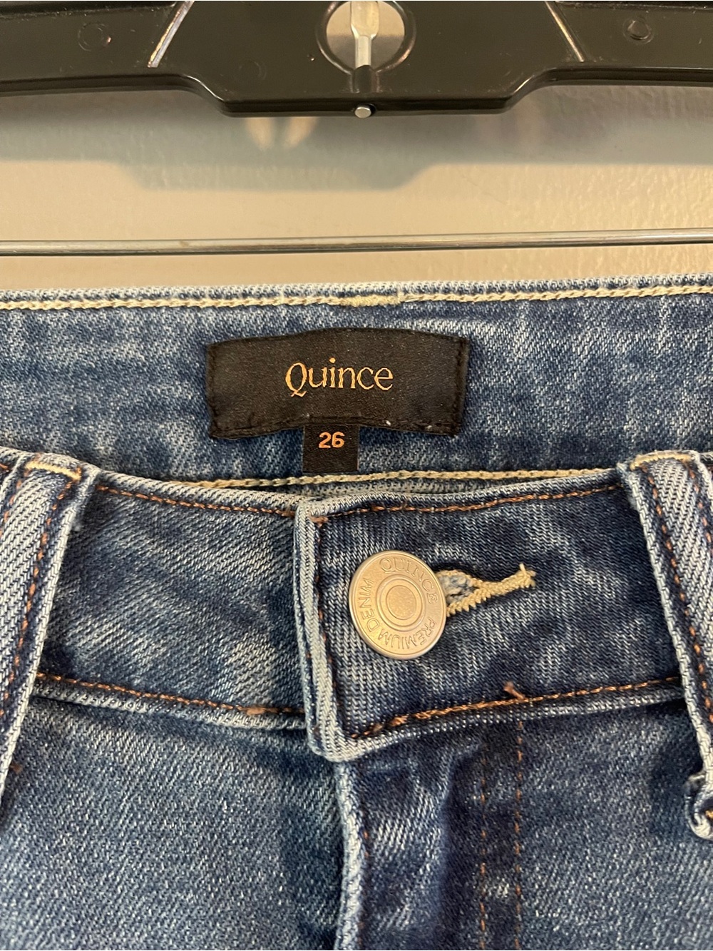Quince Bella Stretch Straight Jeans Twilight Blue Fray Size 26 - Picture 11 of 15